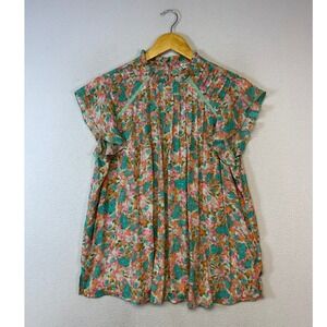 Nanette Lepore Floral Ruffle Sleeve Blouse in Teal, Pink, Orange